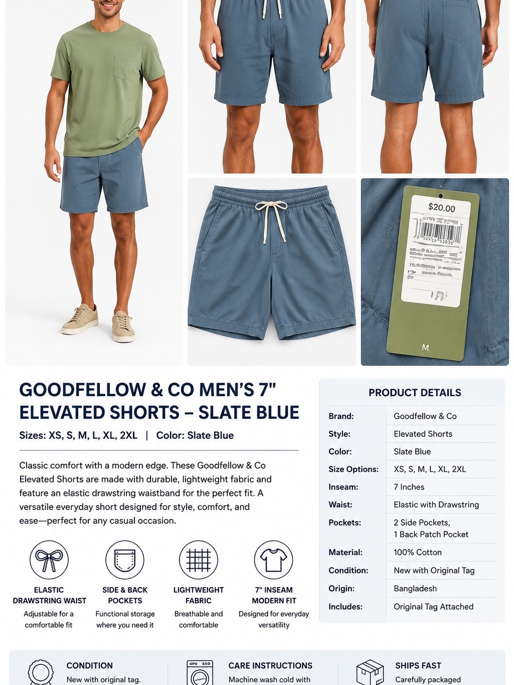 Goodfellow & Co Men’s Elevated Shorts — Slate Blue